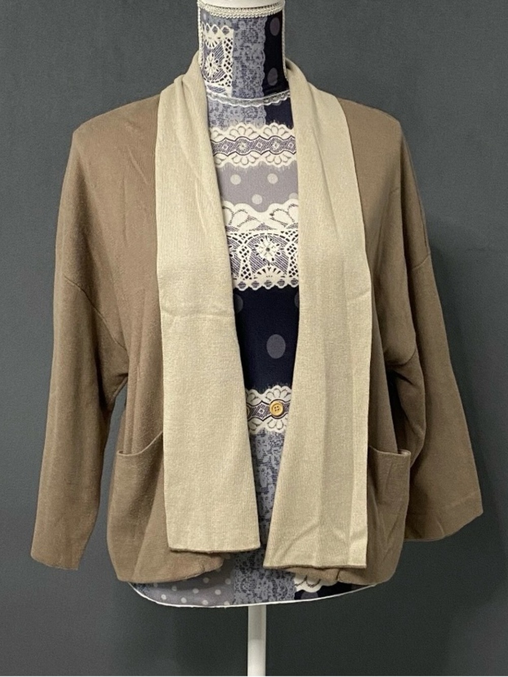 Eileen Fisher Fall Cardigan Sweater Womens XS Minimalist Beige Open Front